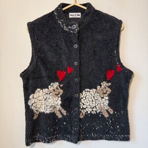 Artsy felted wool blend vest sheep hearts quirky art to wear layering country L